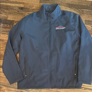 Gray Windbreaker Jacket with Stand-up Collar and Water-resistant Fabric